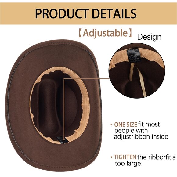 1622 Classic-western-cowboy-hat Wide-brim Felt-cowgirl-fedora-jazz-hat main image 7